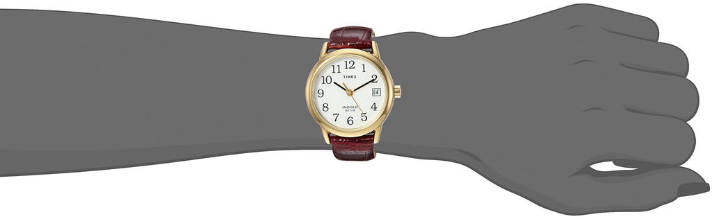 Timex Women's Easy Reader 25mm Watch - Gold-Tone Case White Dial with Burgundy Croco Leather Strap