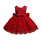 Baby Girls Christmas Embroidery Lace Dresses Infant Easter Halloween Wedding Formal Event Dress(Red,24M)