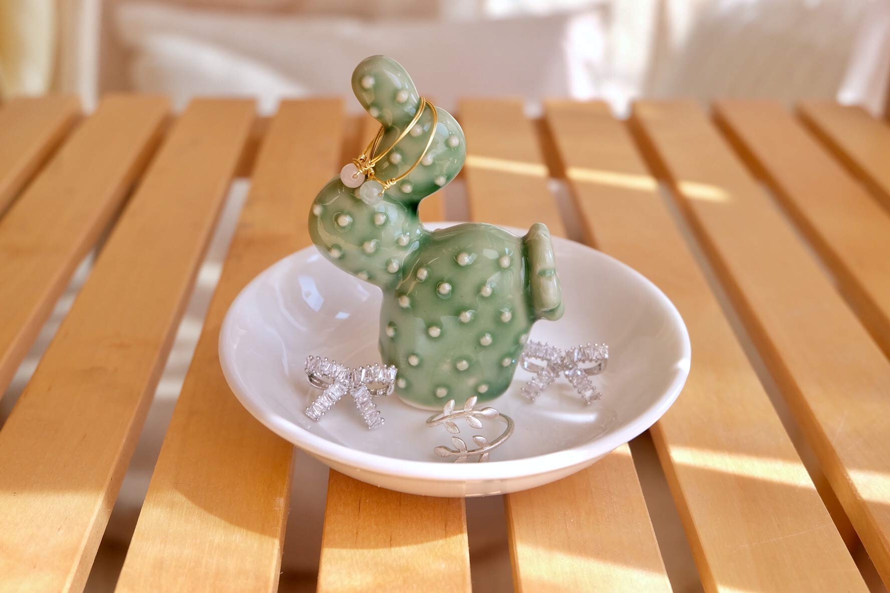 PUDDING CABIN Cactus Christmas Gifts for Women Cactus Ring Holder Dish Birthday Gifts for Women Girls Friends, Cactus Decor for