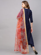 Gosriki Women'S Cotton Blend Straight Solid Kurta With Pant & Dupatta (Jhony-Go)