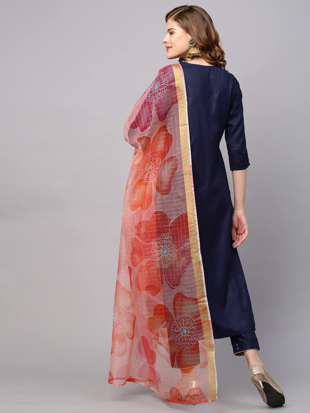 Gosriki Women'S Cotton Blend Straight Solid Kurta With Pant & Dupatta (Jhony-Go)