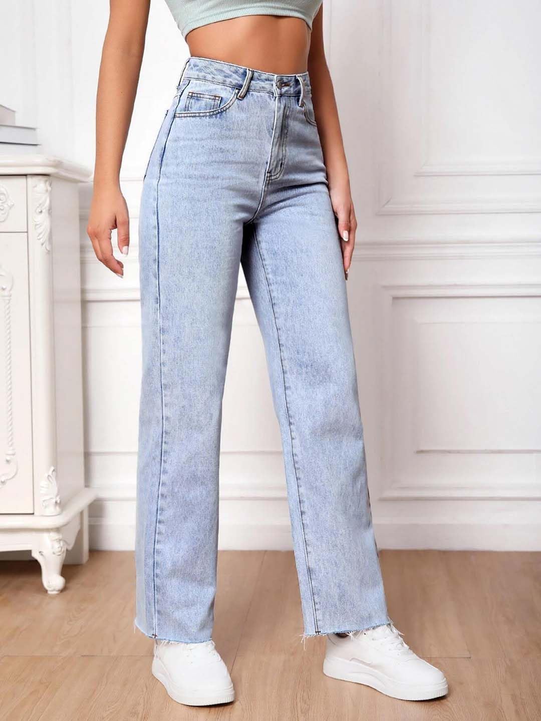 Kotty WomenS Cotton Lycra Blend Relaxed Fit High Rise Jeans(Blue,28)