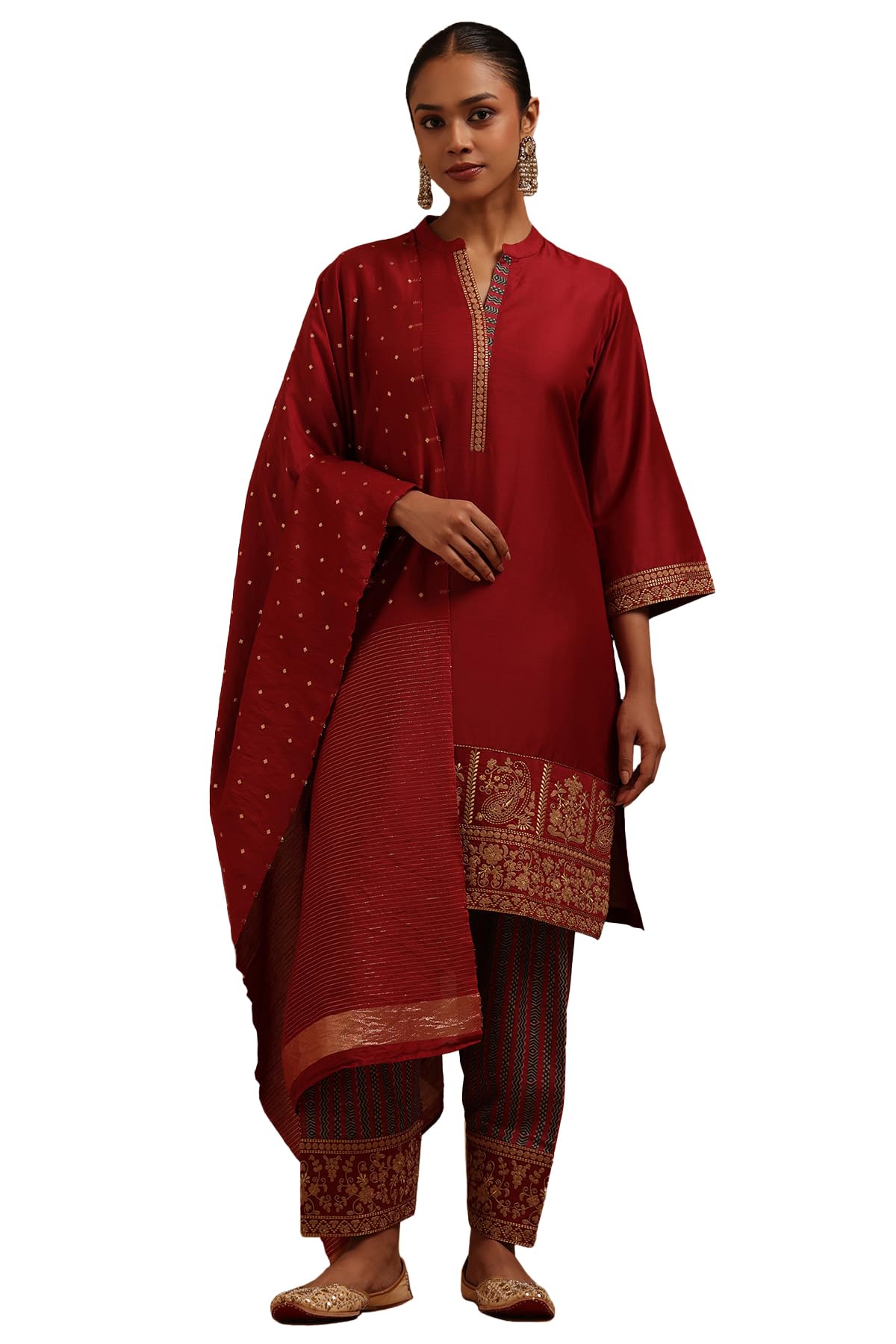Soch Women Chanderi Solid Suit Set with Zari