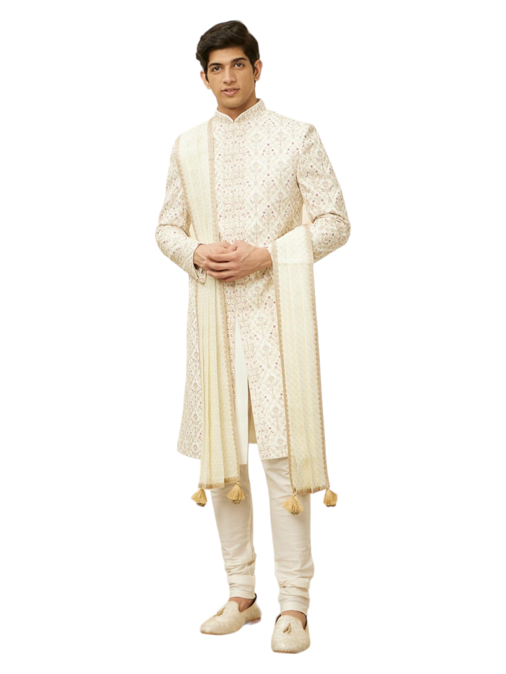 Manyavar Ivory White Sequined Dupatta