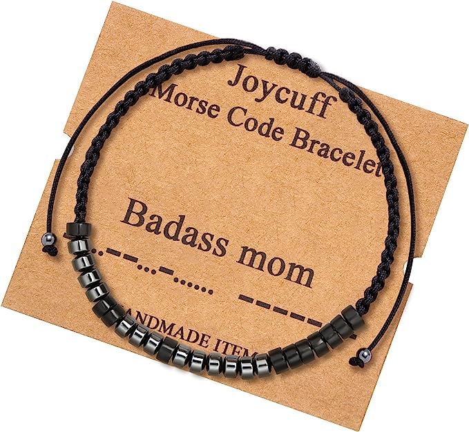 JoycuFF Gifts for Mother Morse Code Bracelets for Mom Funny Simple Handmade Fashion Trendy Unique Silver Birthday Christmas Moth