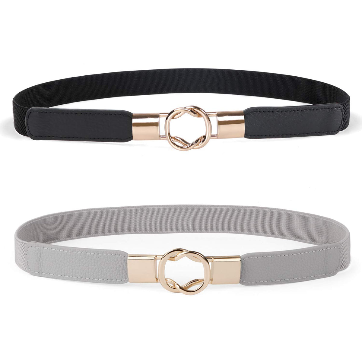 Jasgood 2 Pack Women Retro Elastic Stretchy Metal Buckle Skinny Waist Cinch Belt 1Inch Wide 26-32