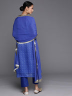 Varanga Blue Bandhani Printed, Gota Pati Embroidered Yoke Straight Kurta Paired With Tonal Bottom And Dupatta