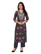 Rangita Navy Blue Viscose Embroidered Straight Calf Length Kurta With Pant | Kurta Set For Women_S