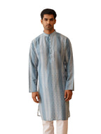 SOJANYA (Since 1958 Mens Cotton Silk Wove Design Teal Blue Long Kurta