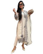 ANNI DESIGNER Womens Rayon Blend Straight Embroidered Kurta with Pant & Dupatta (TRP Off-White-NW_M_White_Medium)