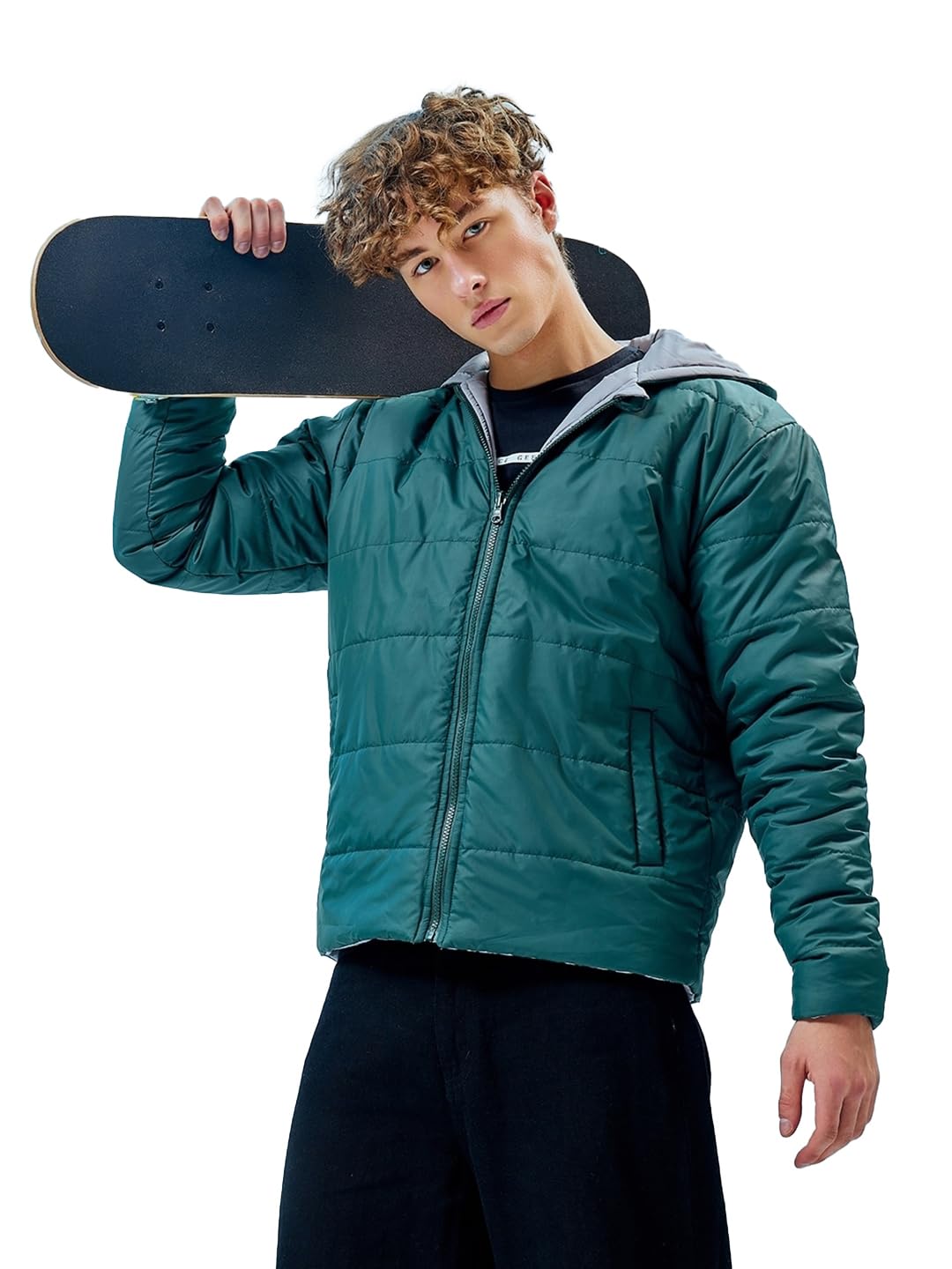 Bewakoof Mens Nylon Solid Oversized Plus Size Standard Length Jacket_596374_Green_4XL