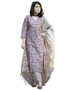 ANNI DESIGNER Womens Cotton Blend Printed Straight Kurta with Pant & Dupatta (Moringa Pink_M_Pink_Medium)