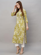 ANNI DESIGNER Womens Cotton Blend Chikankari EmbroideGreen Straight Kurta (Rutika-Mehandi_3XL_Green_XXX-Large)