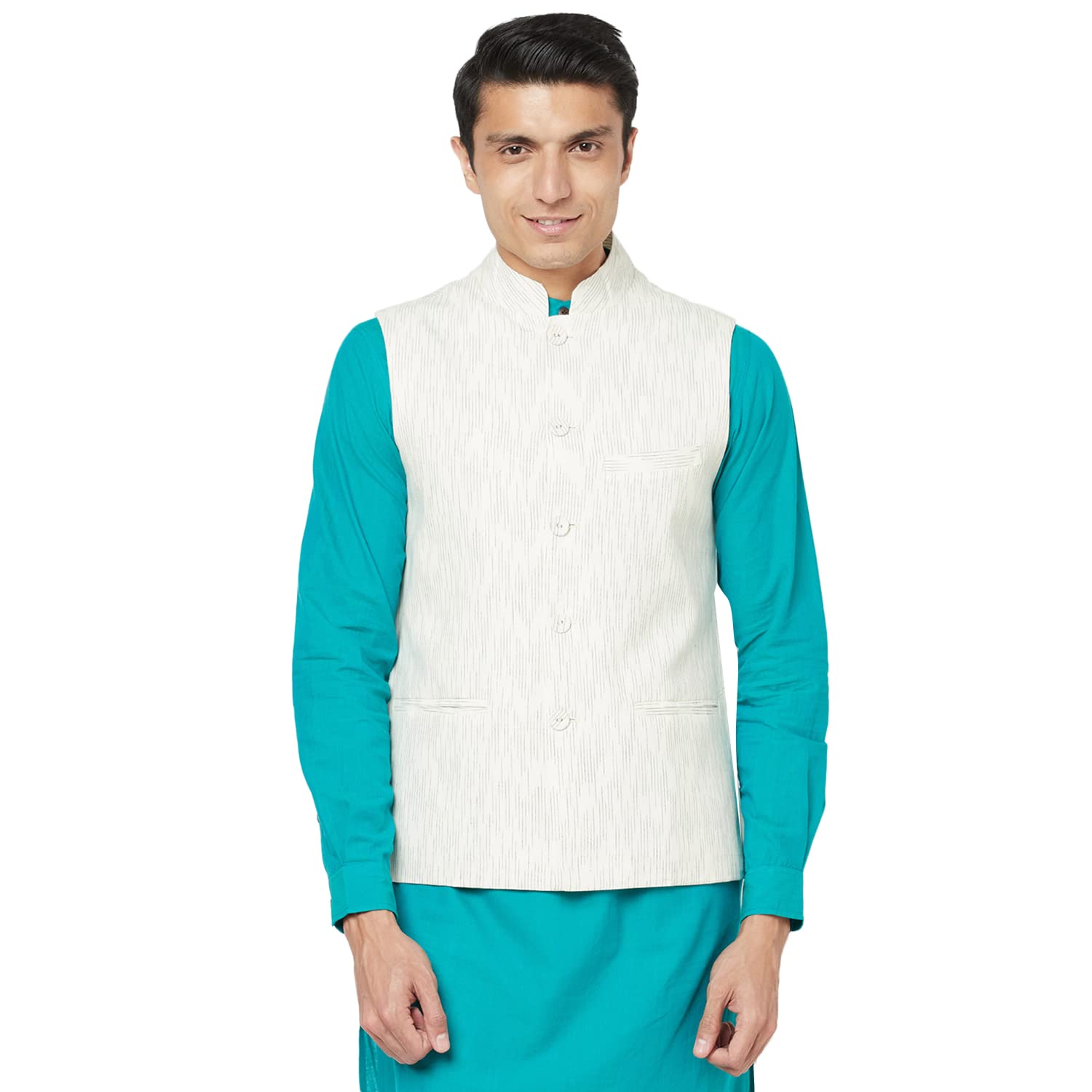 Fabindia Men Ikat Nehru Jacket Cotton_S