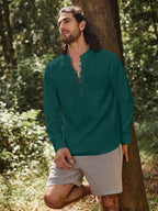 ROYALSCOUT Mens Cotton Solid Full Sleeve Short Kurta Shirt Green