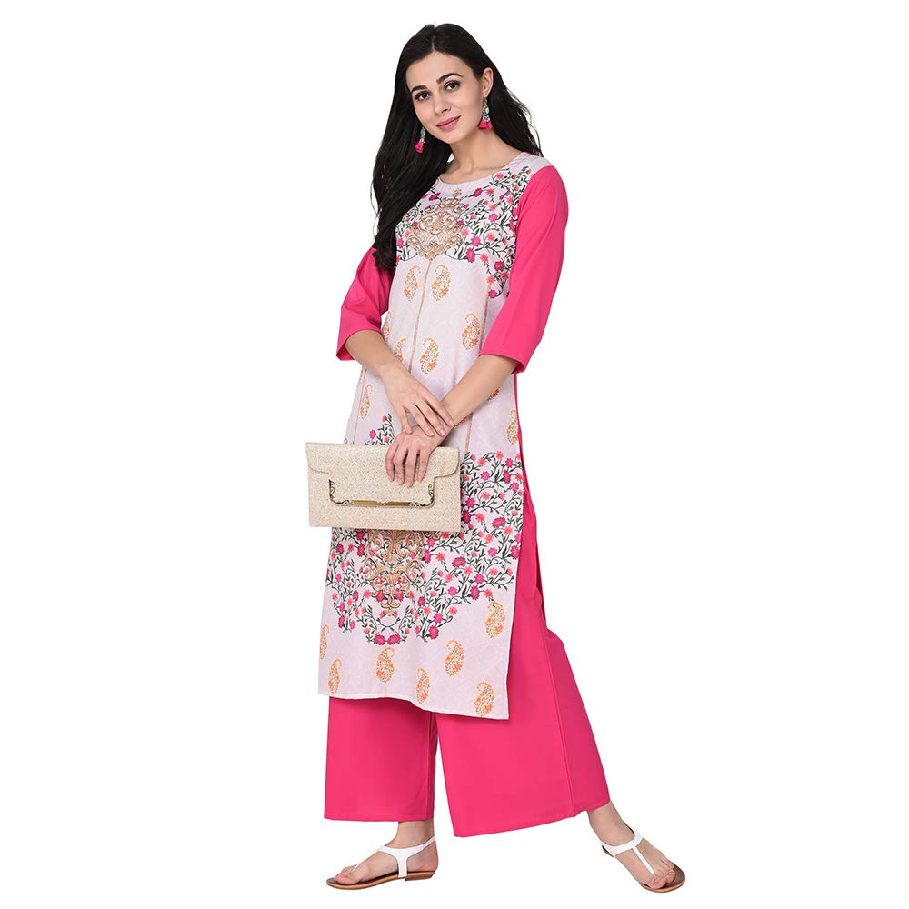 Ziyaa Women'S Crepe Kurta (Zikucr2425-Xl_Pink_X-Large)
