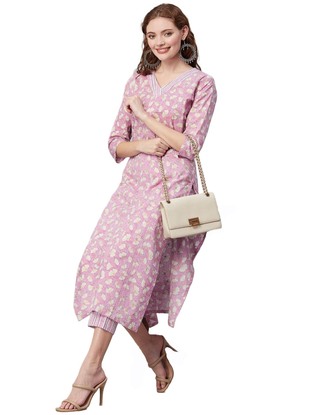 ANNI DESIGNER Ladies Cotton Blend Kurta with Trousers, purple, XL
