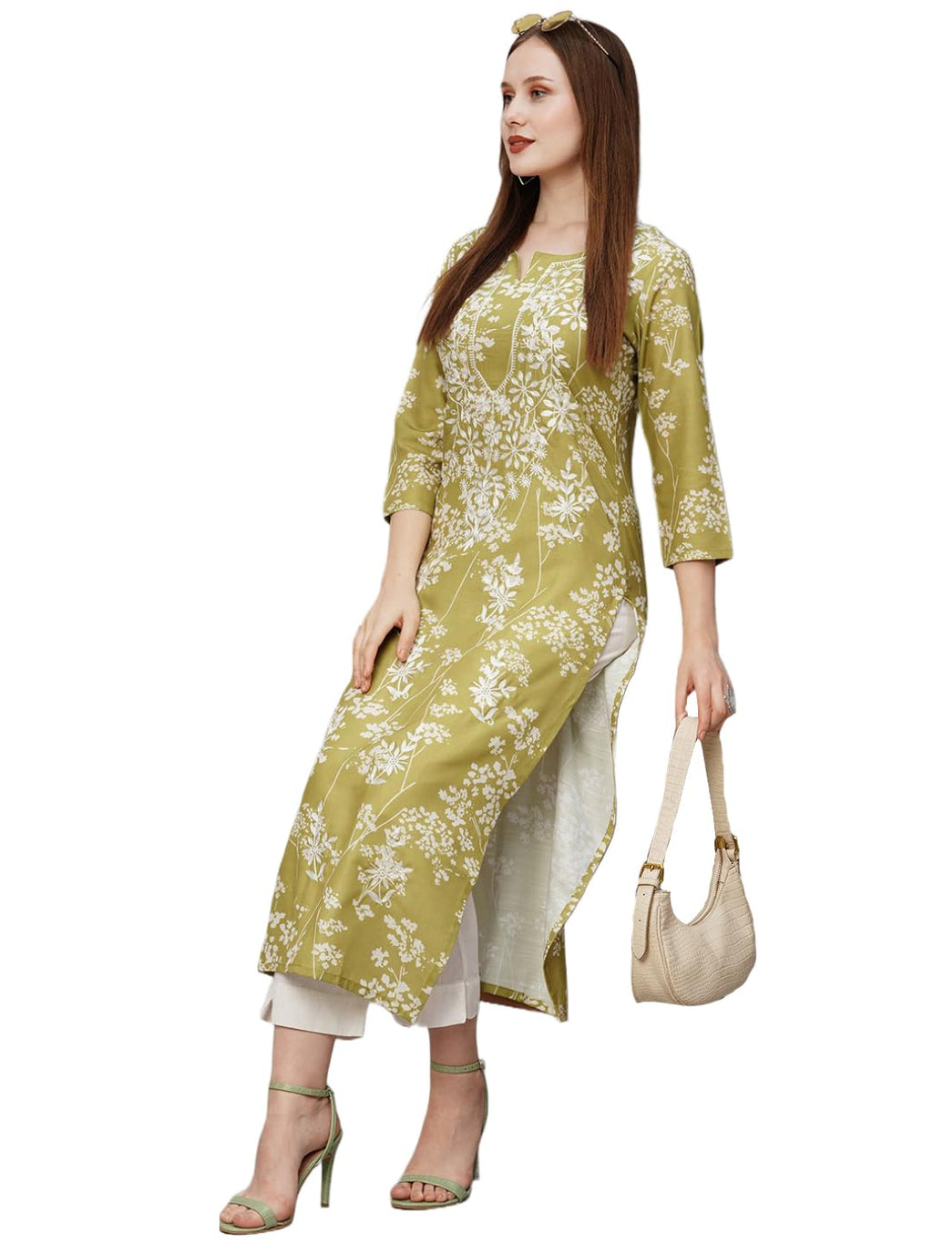 ANNI DESIGNER Womens Cotton Blend Chikankari EmbroideGreen Straight Kurta (Rutika-Mehandi_3XL_Green_XXX-Large)