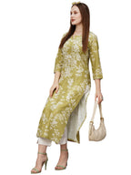 ANNI DESIGNER Womens Cotton Blend Chikankari EmbroideGreen Straight Kurta (Rutika-Mehandi_3XL_Green_XXX-Large)