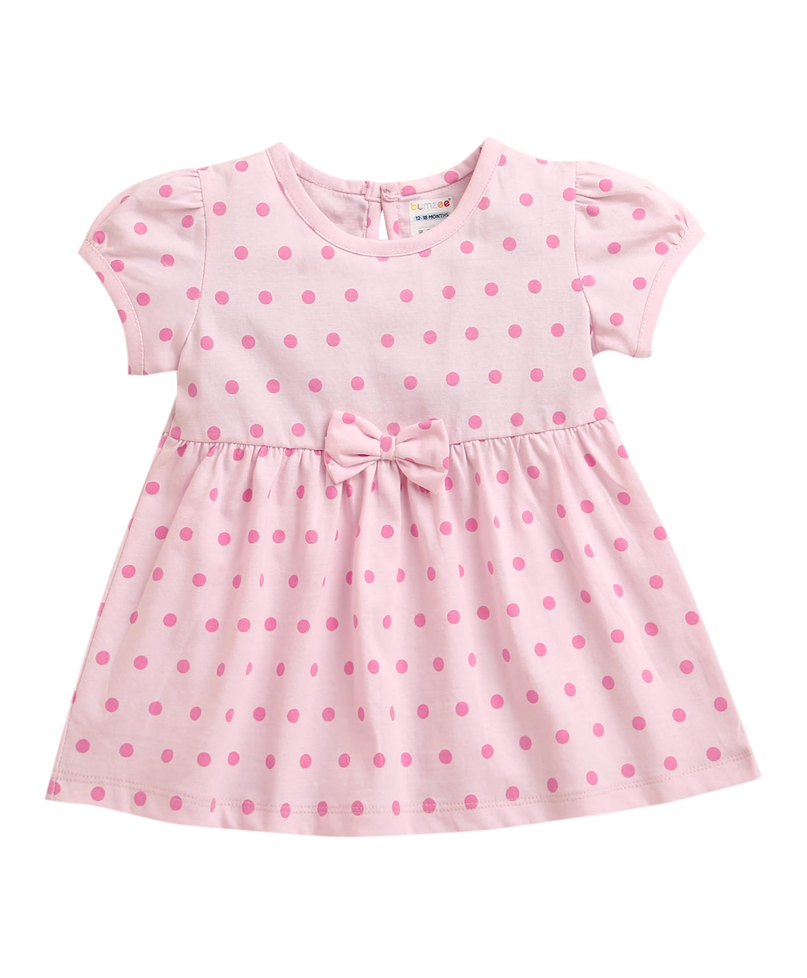 BUMZEE Girls Cotton Cap Sleeves Polka Print Above Knee Length Frock/Dress Pink - 6-12 Months (Peb11489C-pnk)