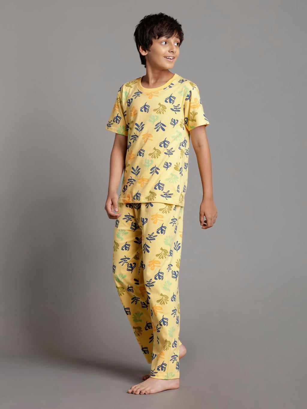 T2F Boys Cotton Pajama Set Yellow