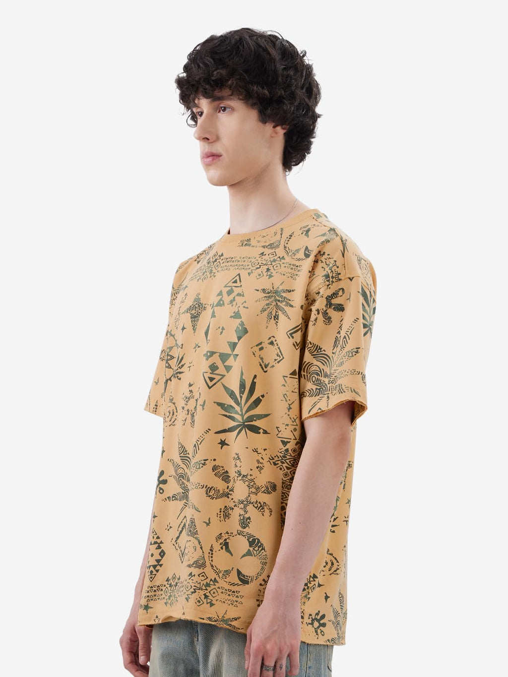 The Souled Store Kalahari Men and Boys Short Sleeve Round Neck Brown All Over Printed Cotton Oversized T-Shirts