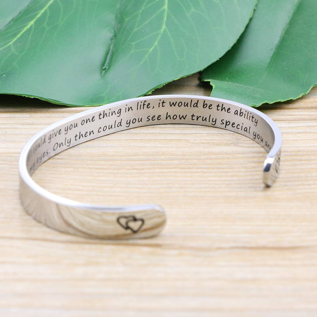 Daughter Mother Bracelets Wide Cuff Bangle Message Engraved Christmas Gifts for Her (To my daughter: If I could give you one thi