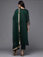 Varanga Green Embroidered Kurta Paired With Tonal Bottom And Dupatta