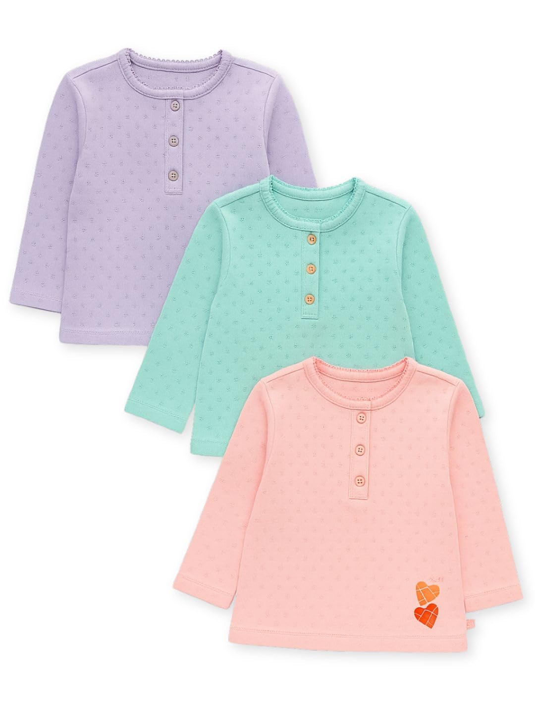 TuddyBuddy Girls Regular Fit Top (Peach, Purple & Teal_03 Months) 0-3