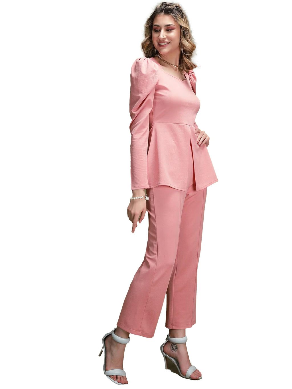 Elliti Solid Relaxed Fit Full Sleeve Co-Ord Set For Women'S | Coord Sets | Top And Formal Trouser Co Ord Set For Women (Set Of 2