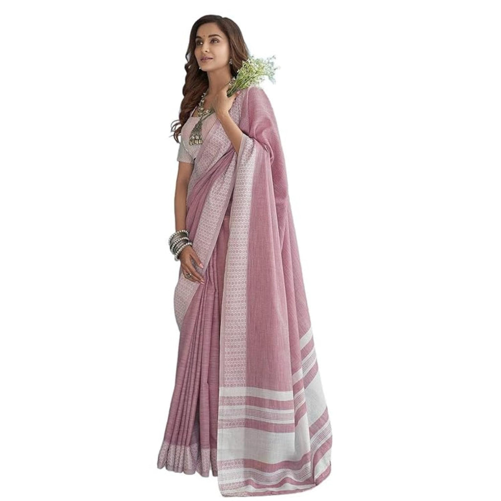 Madhuhansh WomenS Lucknowi Chikankari Linen Cotton Woven Sarees For Women With Blouse Piece - Ethnic Wear For Special Occasions