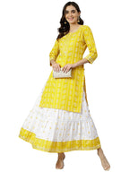 Gosriki Women'S Cotton Blend Straight Printed Kurta With Skirt (Mausam Yellow_New_Xl-Go_Yellow_X-Large)