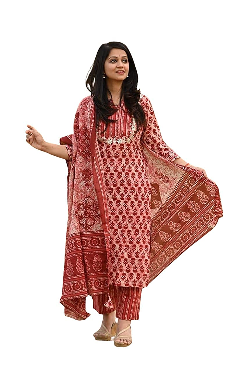 ANNI DESIGNER Women's Cotton Straight Kurta with Palazzo (Eesha_XL_Multicolor_X-Large)