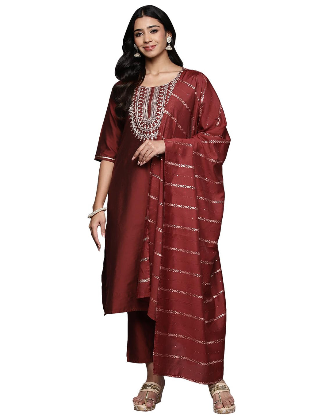 Gerua By Libas Yoke Design Silk Blend Straight Kurta With Trouser and Dupatta