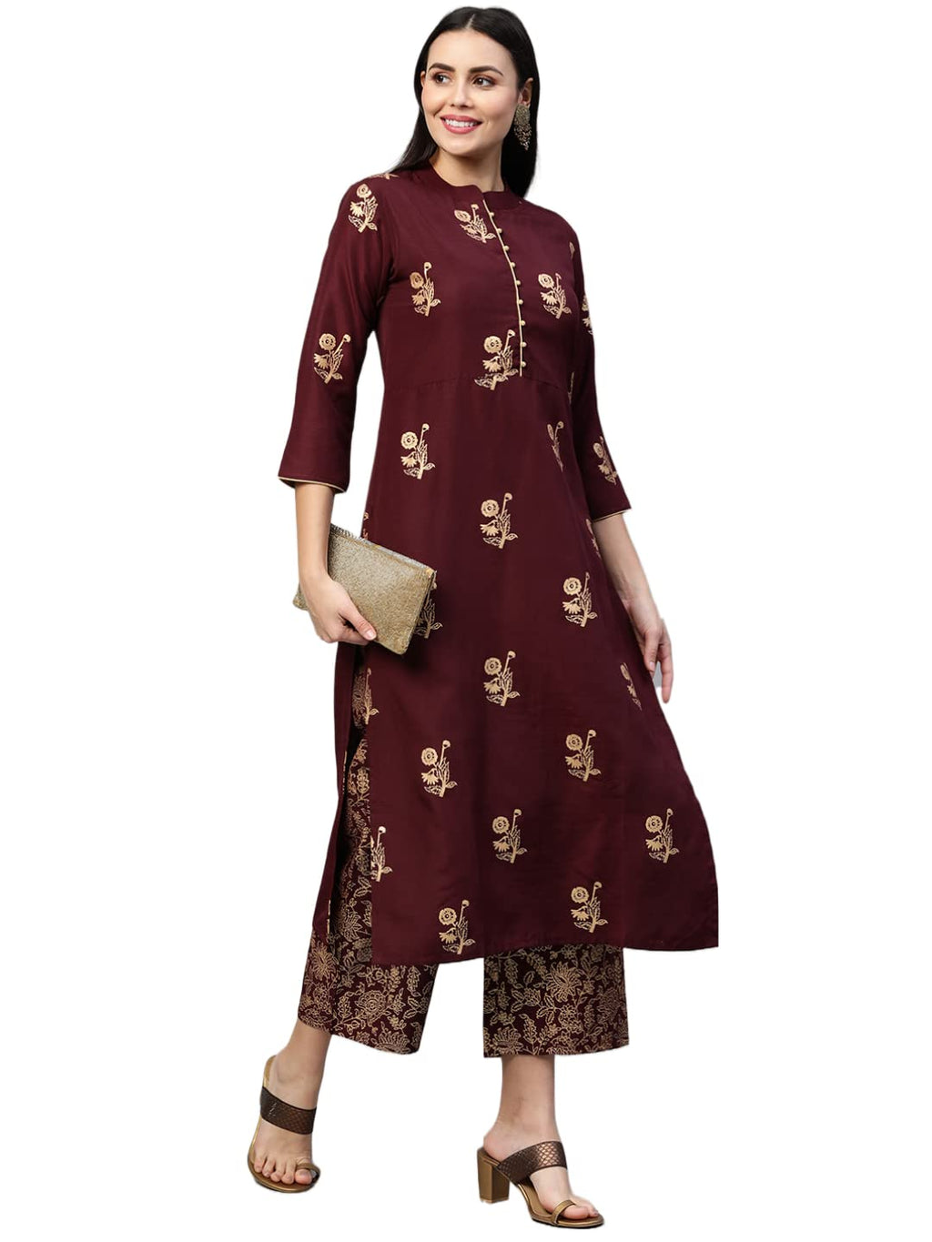 ANNI DESIGNER Women's Cotton Blend Straight Embellished Kurta with Palazzo (Anwita Maroon_XXL_Maroon_XX-Large)