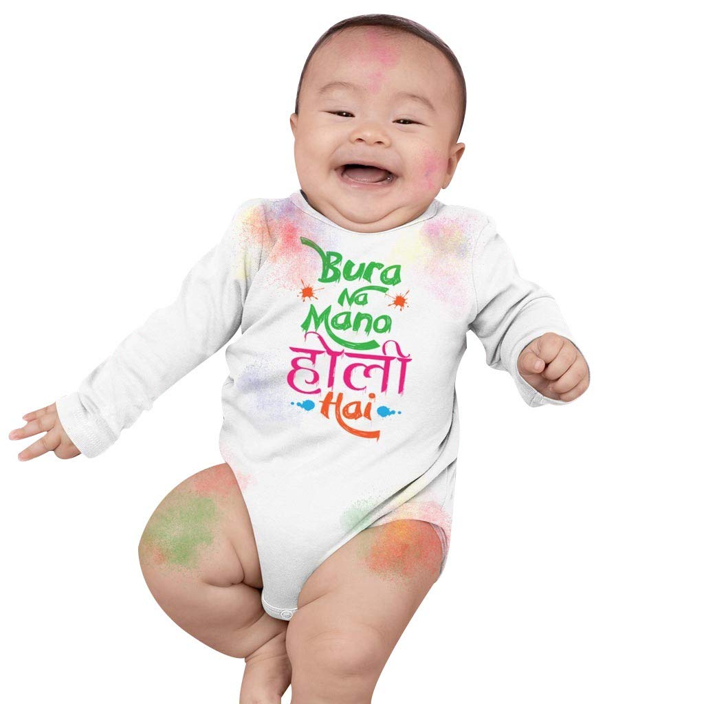 Bon Organik Unisex Bura Na Mano Holi Bodysuit Baby (BON1213-K_White_9-12M)