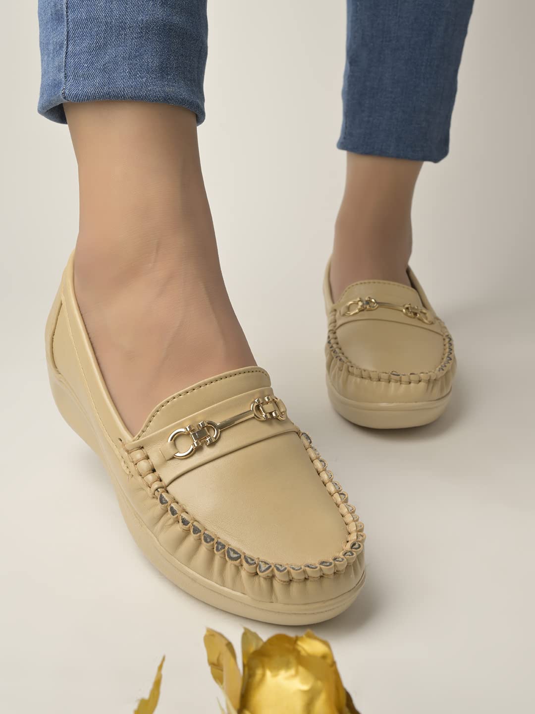 Shoetopia Upper Metalic Buckle Detailed Loafers for Women & Girls