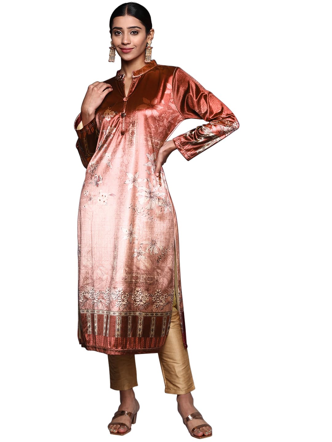 Libas WomenS Velvet Regular Kurta (23666O_Rust