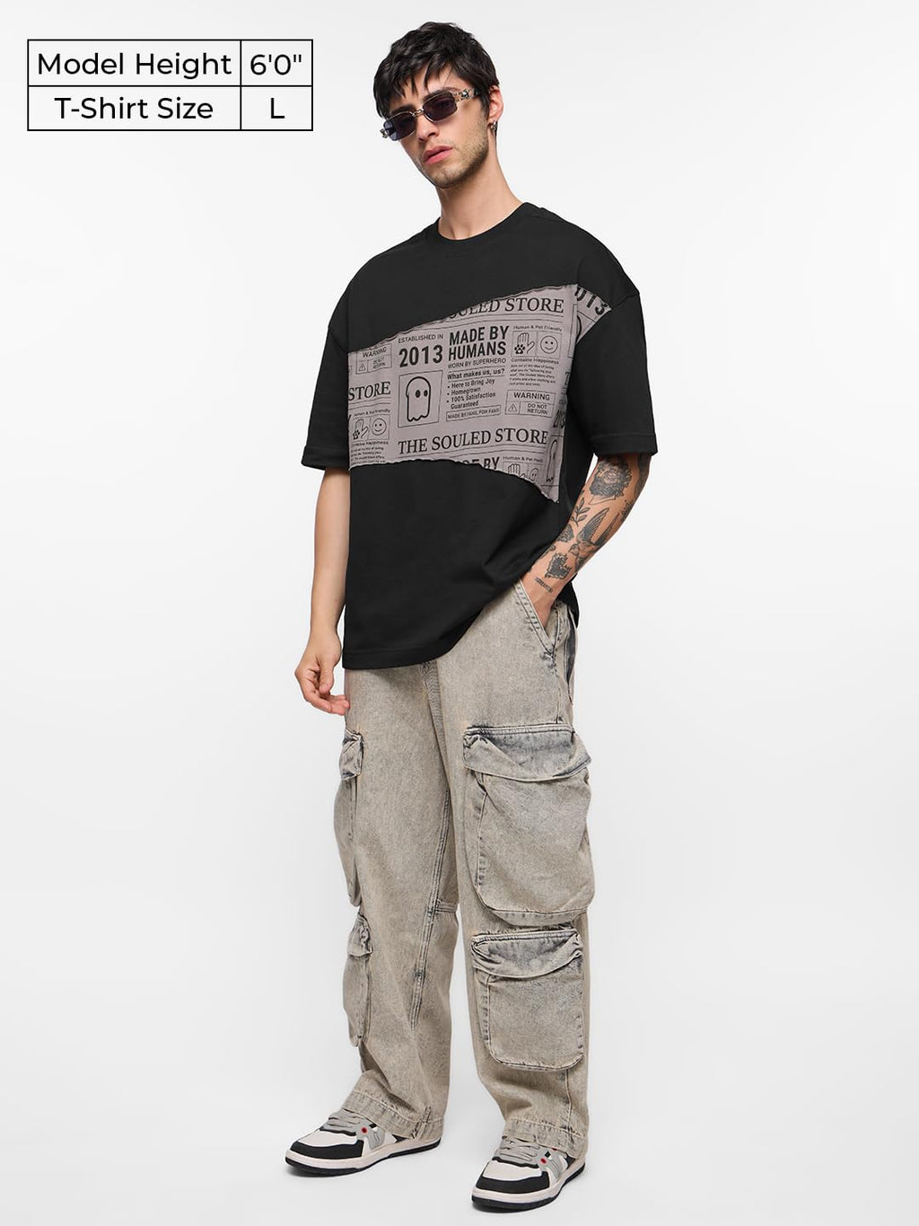 The Souled Store in The News Men and Boys Short Sleeves Round Neck Black Cotton Super Oversized T-Shirts