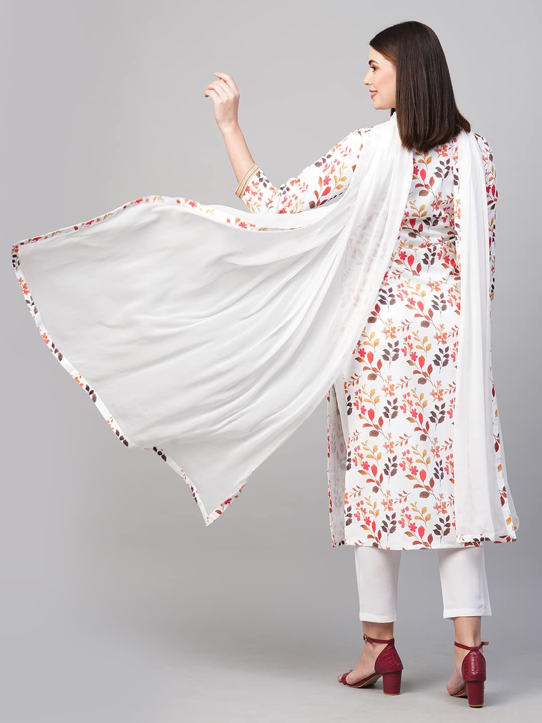 ANNI DESIGNER Womens Cotton Blend Printed Kurta and Pant with Dupatta Set (KALEPING-White_XXL_White_XX-Large)