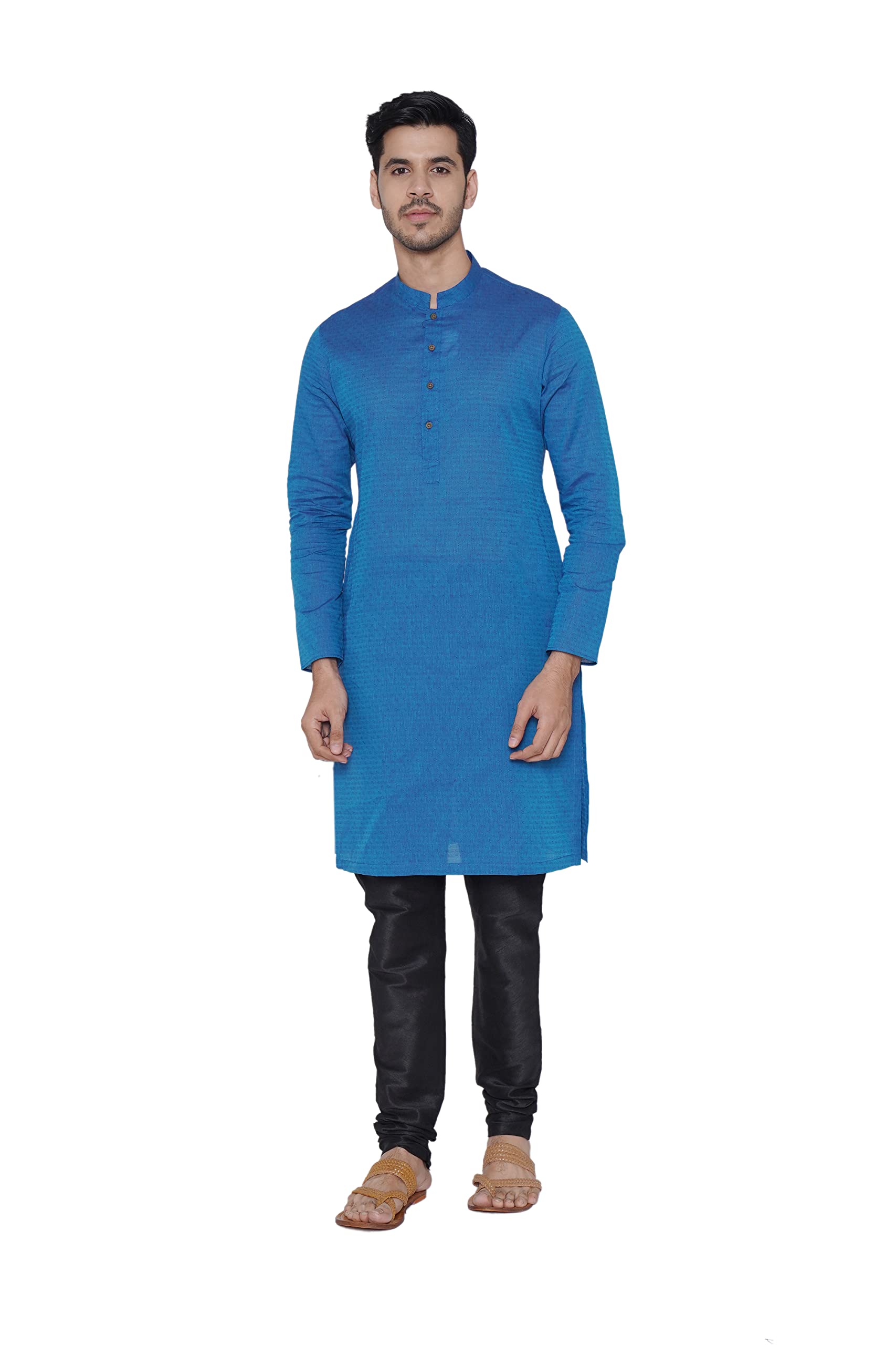 Manyavar Elegant Selfdesign Printed Kurta For Men - (Blue, X-Large)
