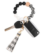 BAOSIWA Silicone Beaded Bracelet Keychain Black and White Plaid Wristlet Key Ring Bangle Chains Christmas Gifts for Women Girls