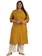 Extra Love By Libas Women'S Silk Woven Design Straight Kurta (25399_Mustard_6Xl)