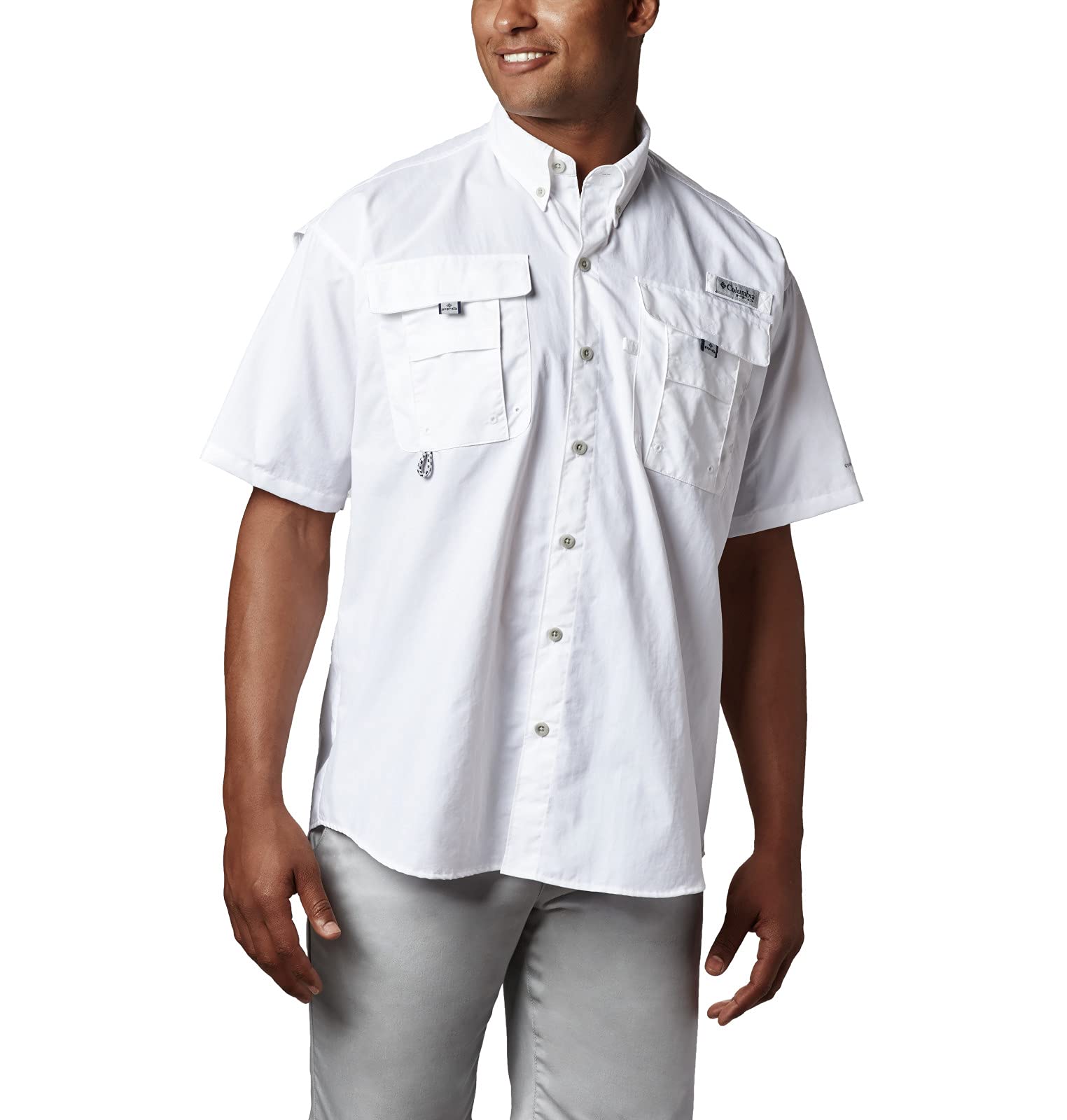 columbia Mens Bahama II UPF 30 Short Sleeve PFg Fishing Shirt, White, Medium