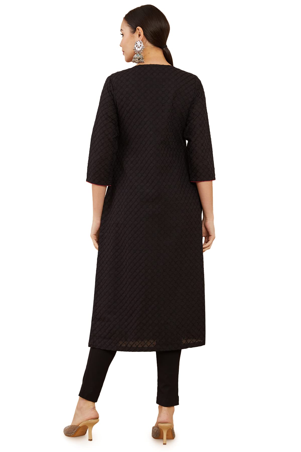 Soch Women Black Cotton Floral Kurtas