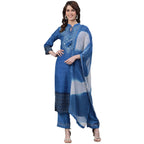 Ishin Women'S Silk Blend Blue Embroidered & Beads And Stones Work A-Line Kurta Suit Set With Dupatta & Pant Kpldrn-10041_Xxl_Blu