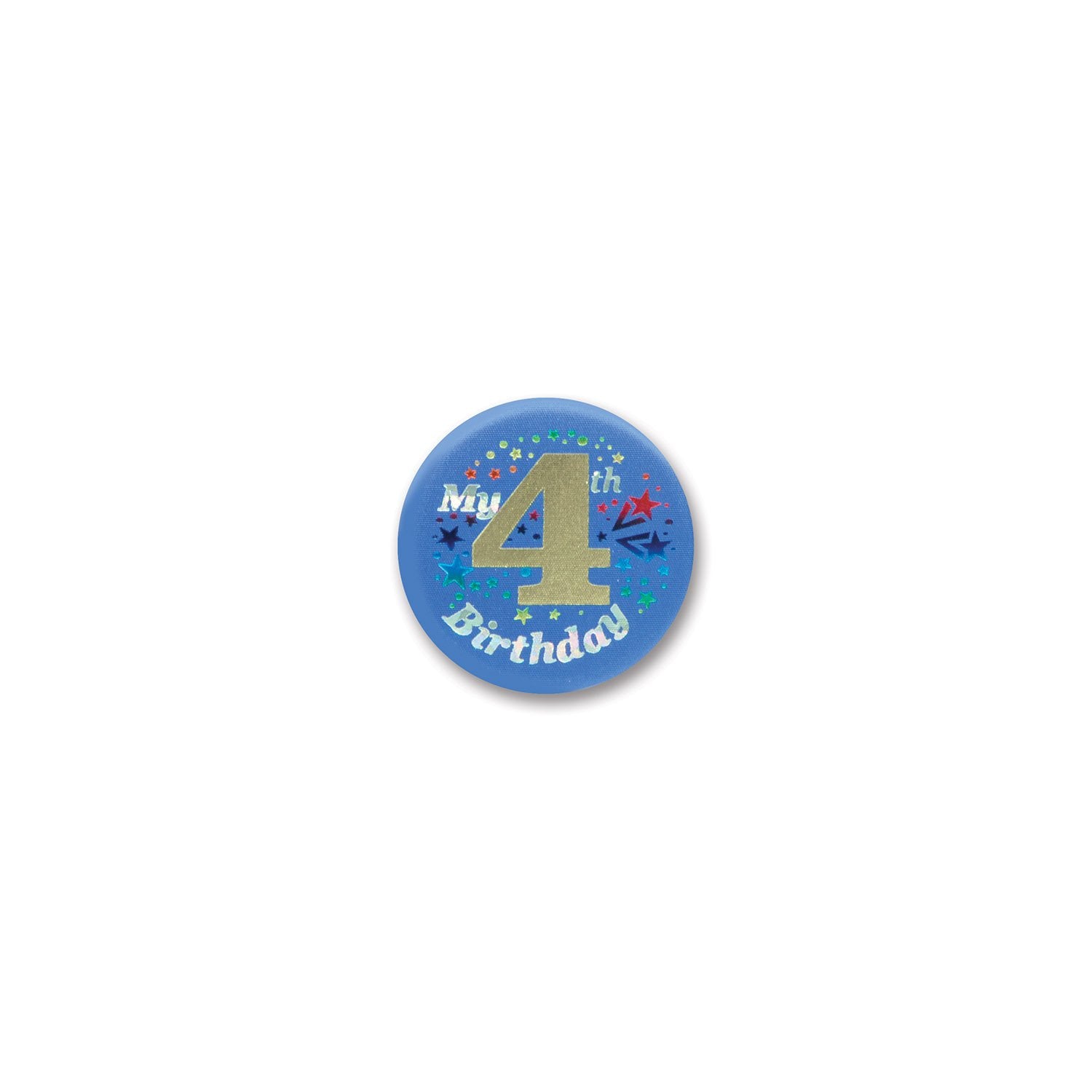 My 4th Birthday Satin Button in Blue