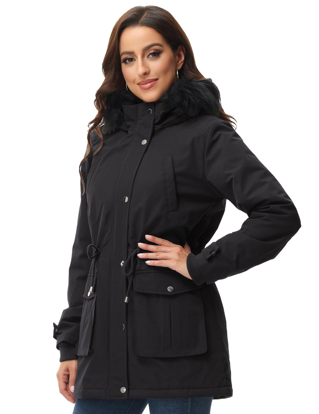 ROYAL MATRIX Women's Parka Coat Winter Warm Parka Jacket Fleece Lined Parka Coat Long Winter Coat with Hood (Black, Medium)