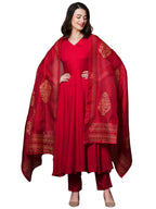 ANNI DESIGNER Womens Rayon Blend Solid Anarkali Kurta with Pant & Dupatta (Magic-RED-NB_5XL_Red_XXXXX-Large)