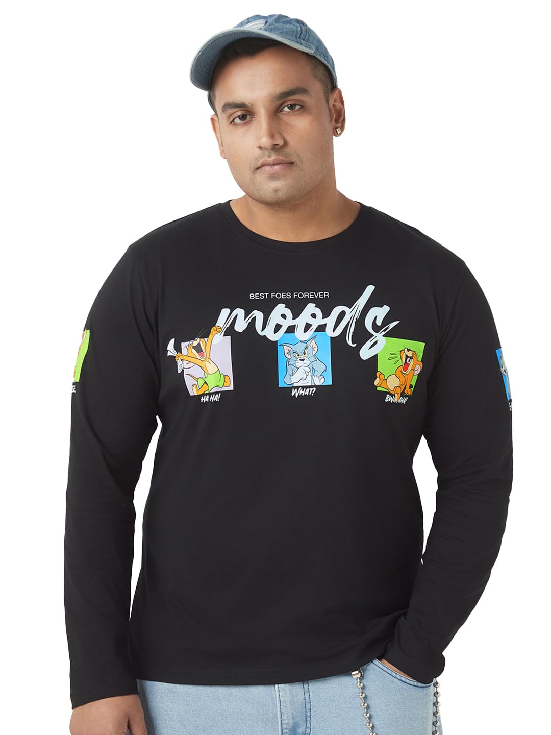 Bewakoof Plus Official Tom N Jerry Merchandise Mens Graphic Print Regular Fit Full Sleeve Round Neck Cotton Plus Size T-Shirt_6